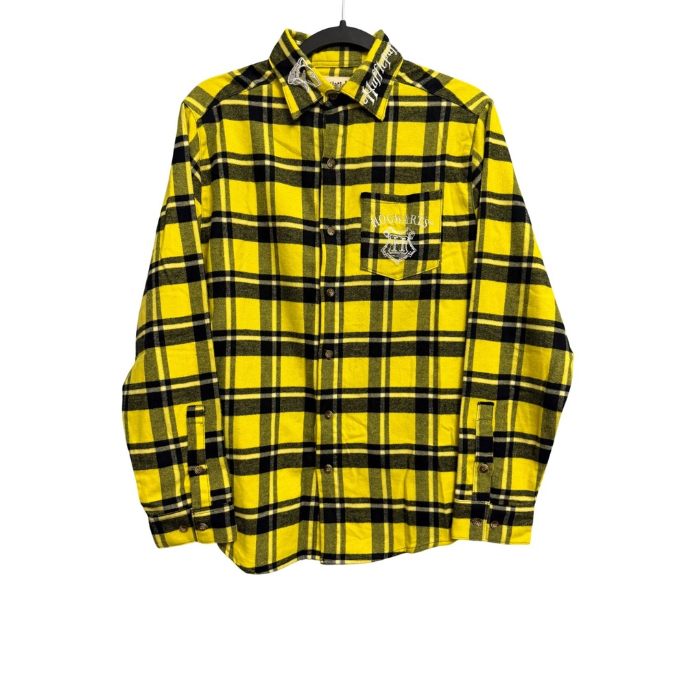 Cakeworthy Harry Potter Hufflepuff Flannel Shirt Yellow Black Plaid Small NEW